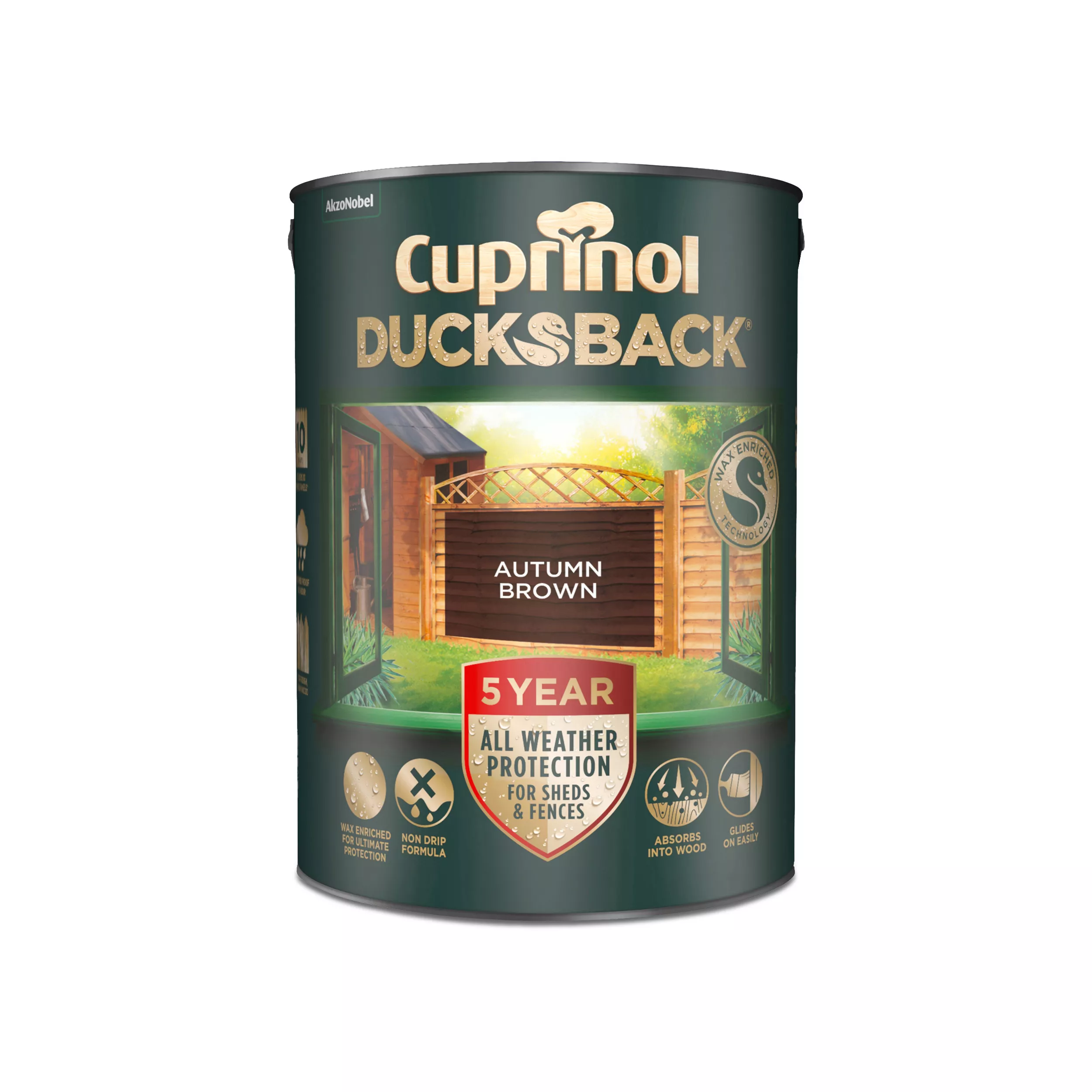 Cuprinol 5 Year Ducksback Autumn Brown Fence & Shed Treatment, 5L - Image 2