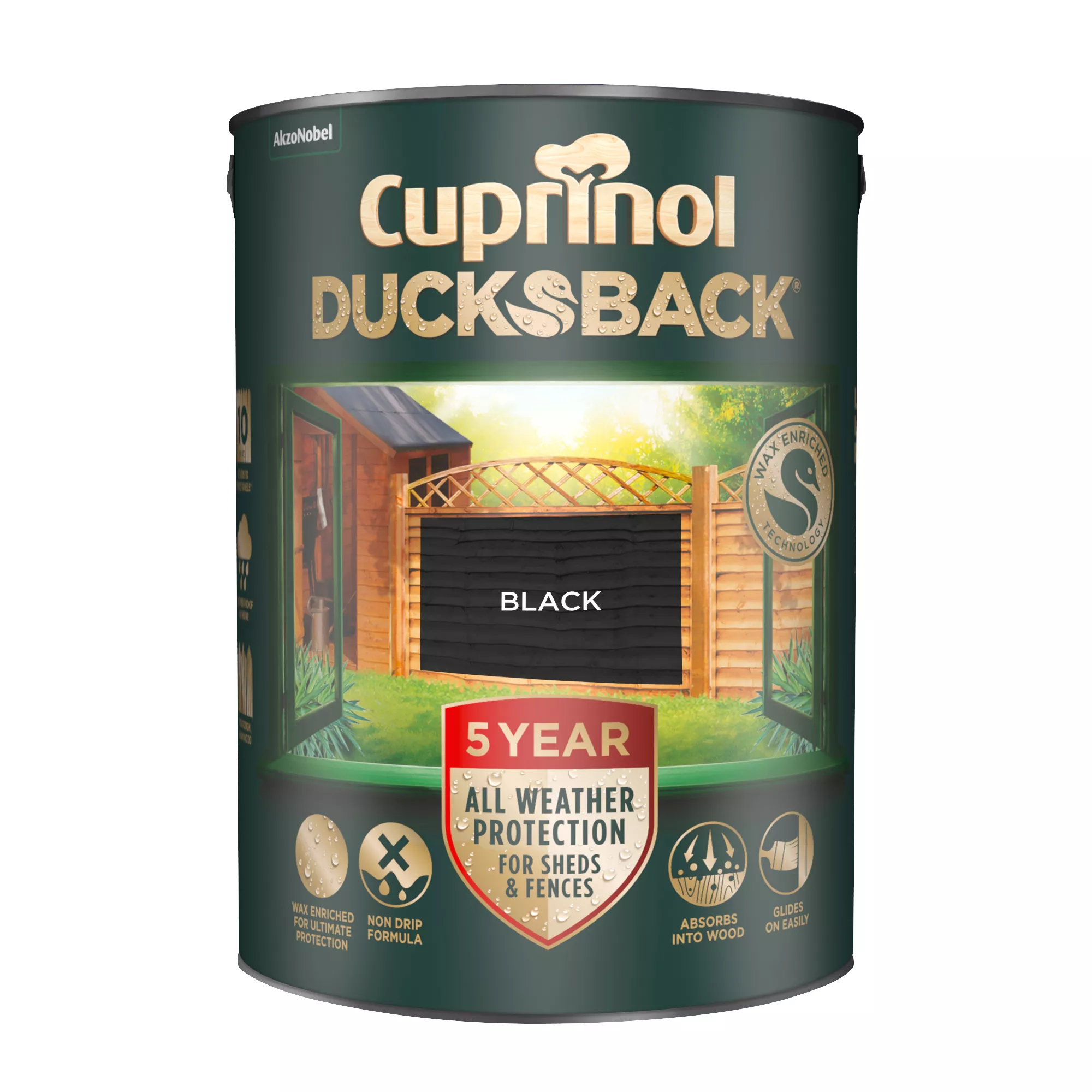 Cuprinol 5 Year Ducksback Black Matt Fence & Shed Treatment, 5L - Image 2