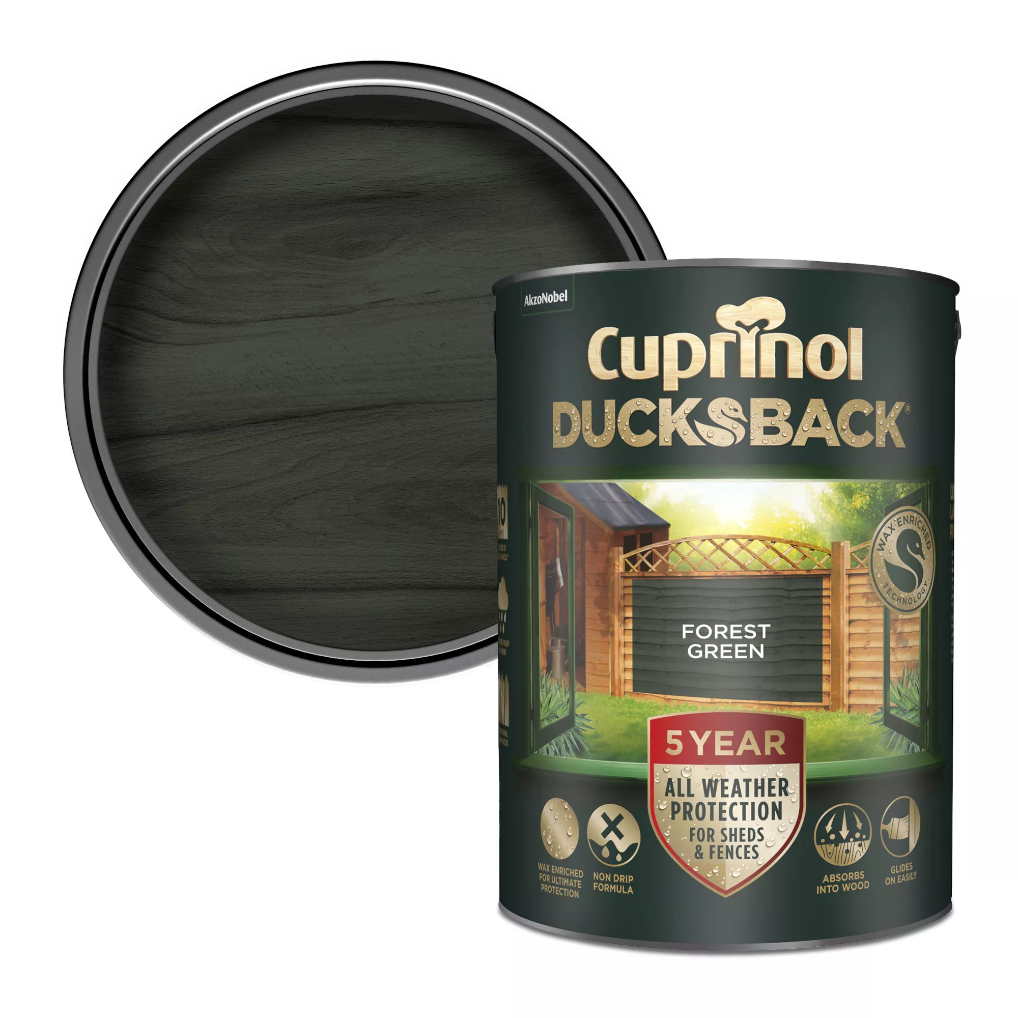 Cuprinol 5 Year Ducksback Forest Green Fence & Shed Treatment, 5L