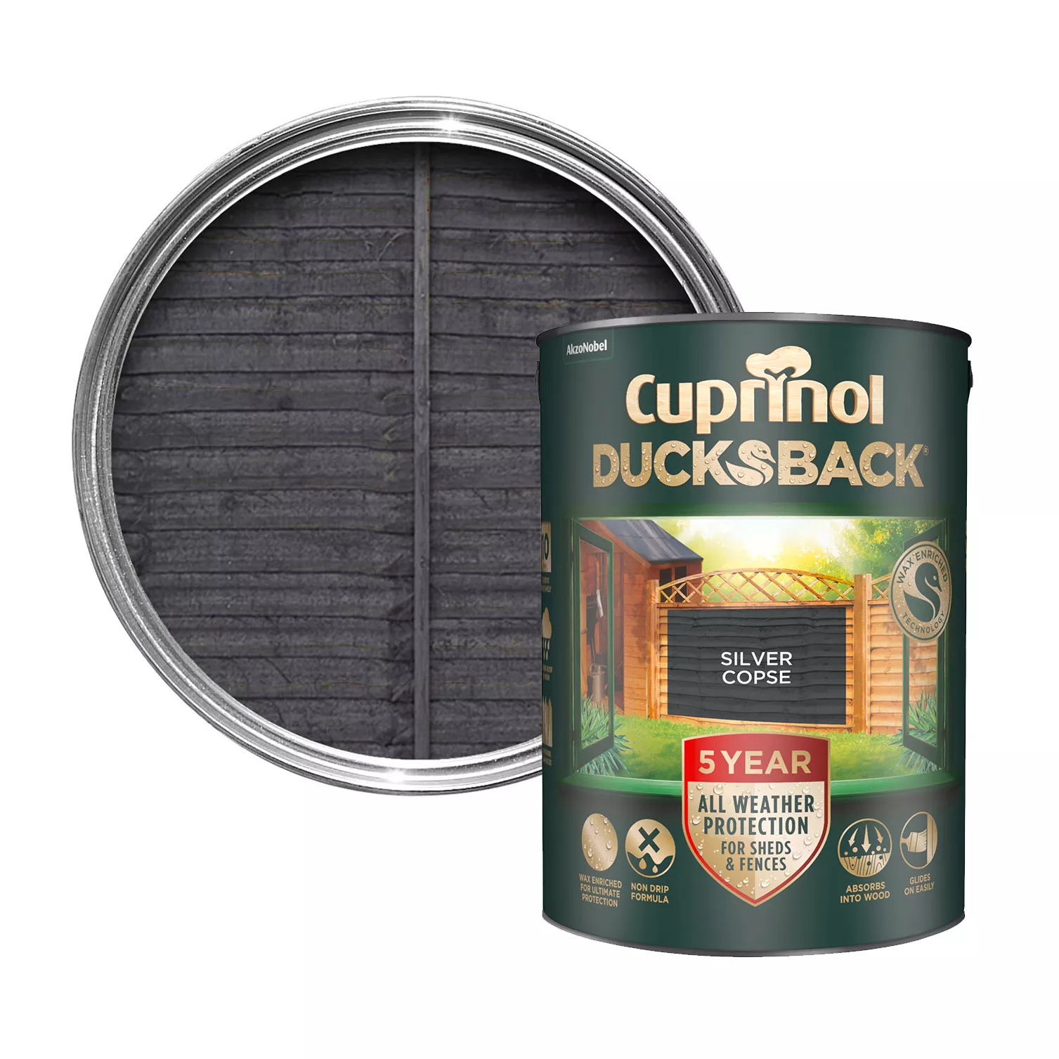 Cuprinol 5 Year Ducksback Silver Copse Matt Fence & Shed Treatment, 5L