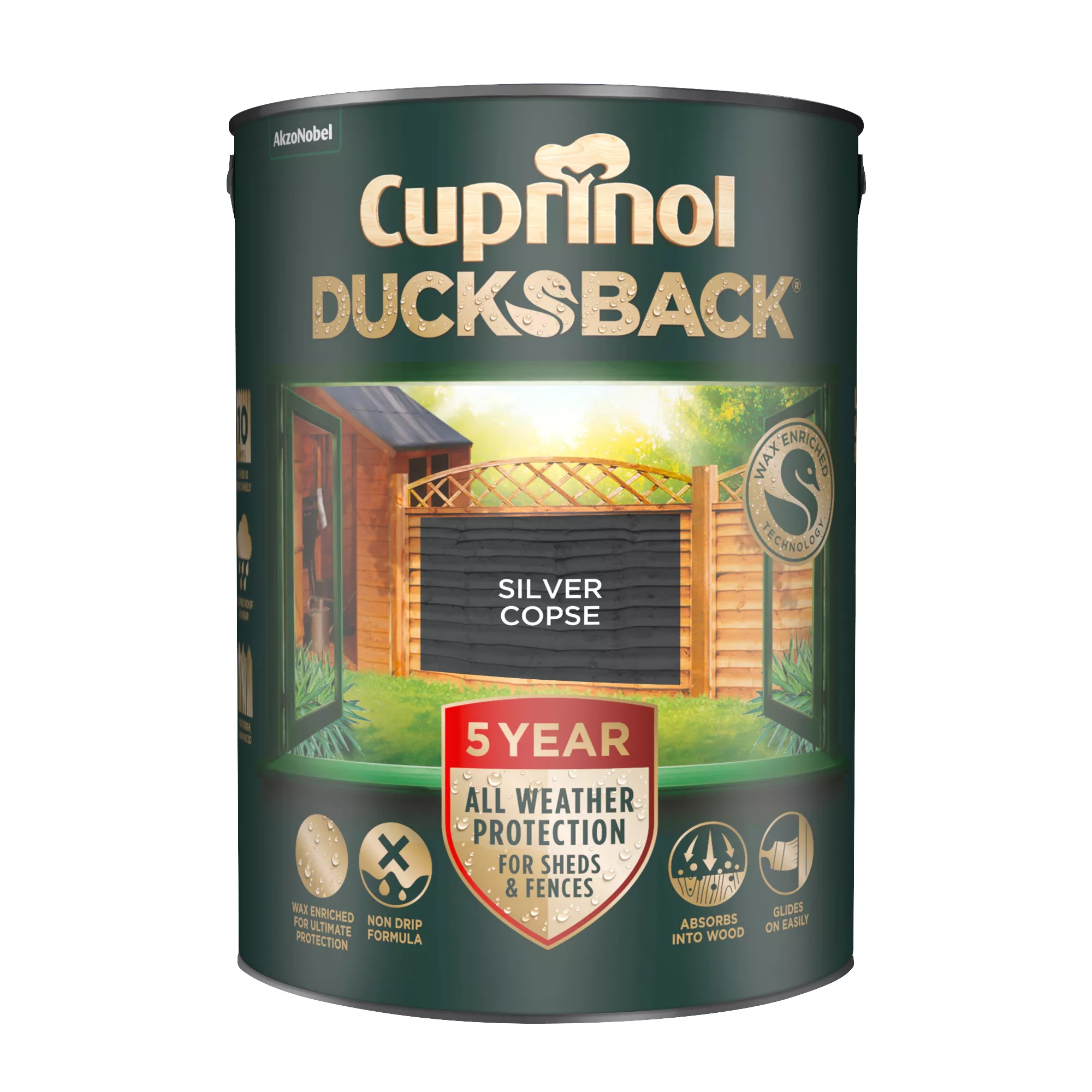 Cuprinol 5 Year Ducksback Silver Copse Matt Fence & Shed Treatment, 5L - Image 2