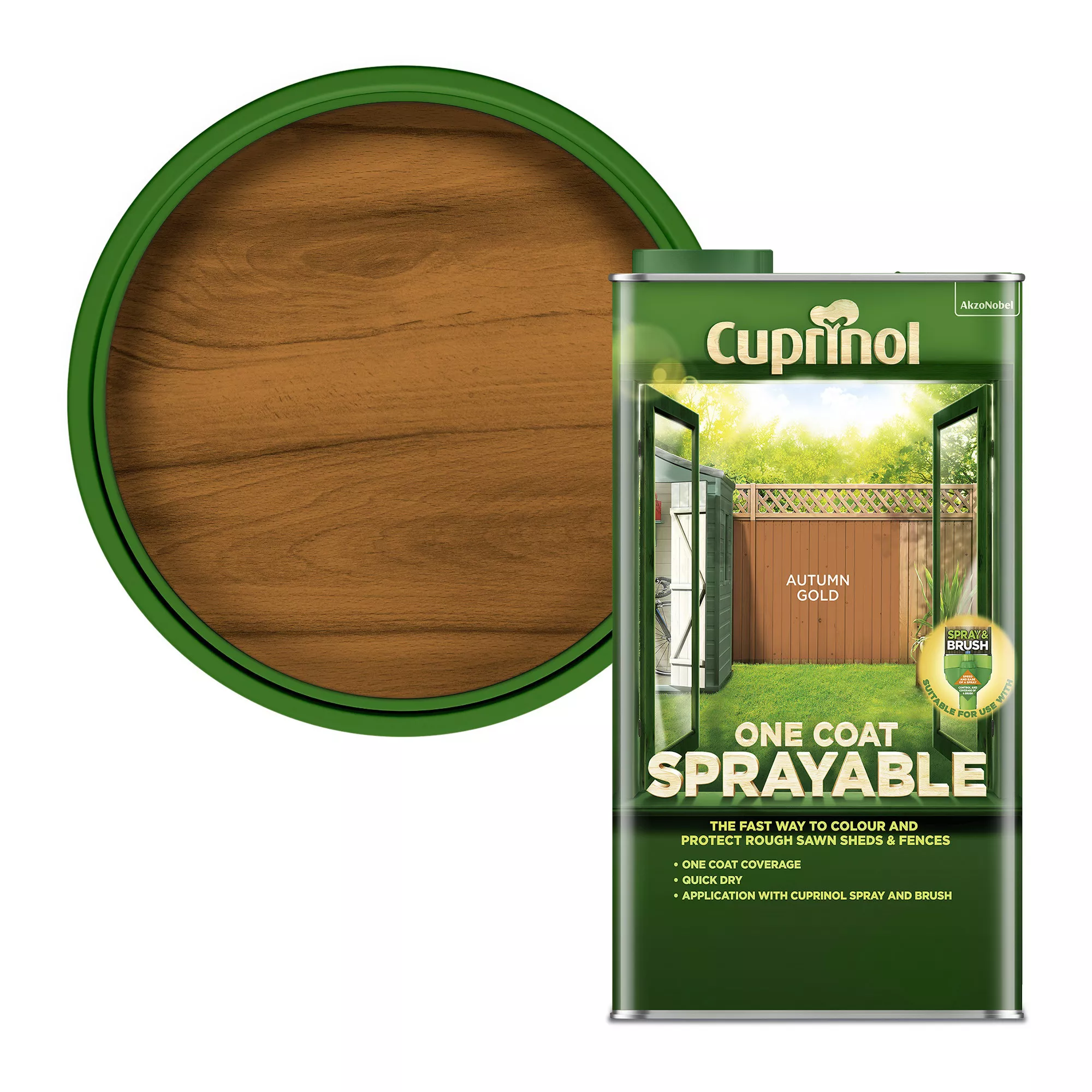 Cuprinol One Coat Sprayable Autumn Gold Matt Fence & Shed Treatment, 5L