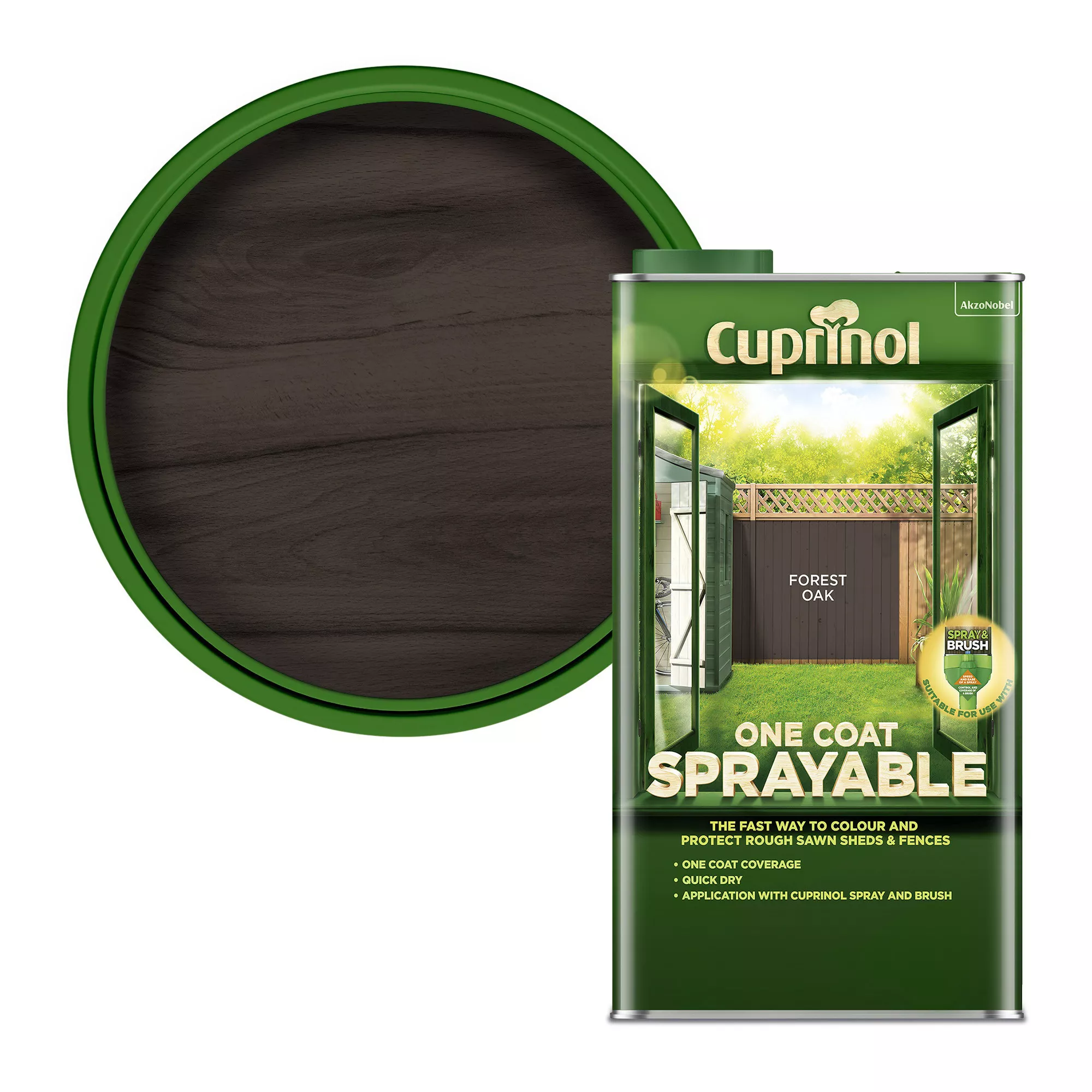 Cuprinol One Coat Sprayable Forest Oak Matt Fence & Shed Treatment, 5L