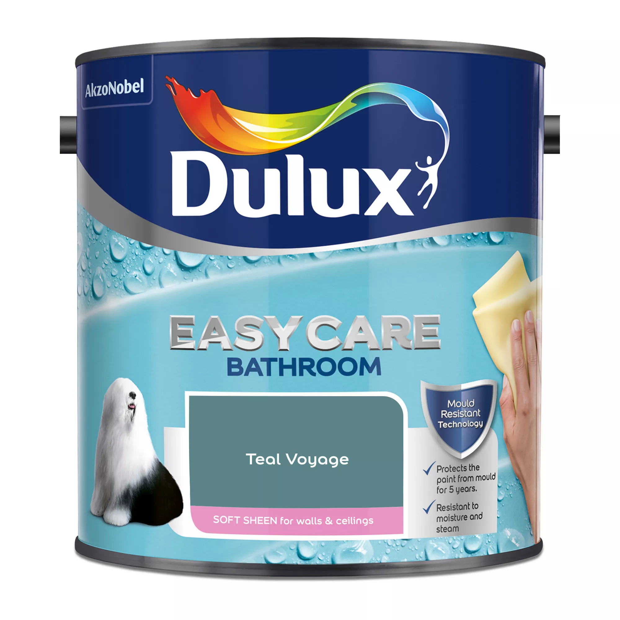 Dulux Easycare Bathroom Teal Voyage Soft Sheen Wall Paint, 2.5L - Image 3