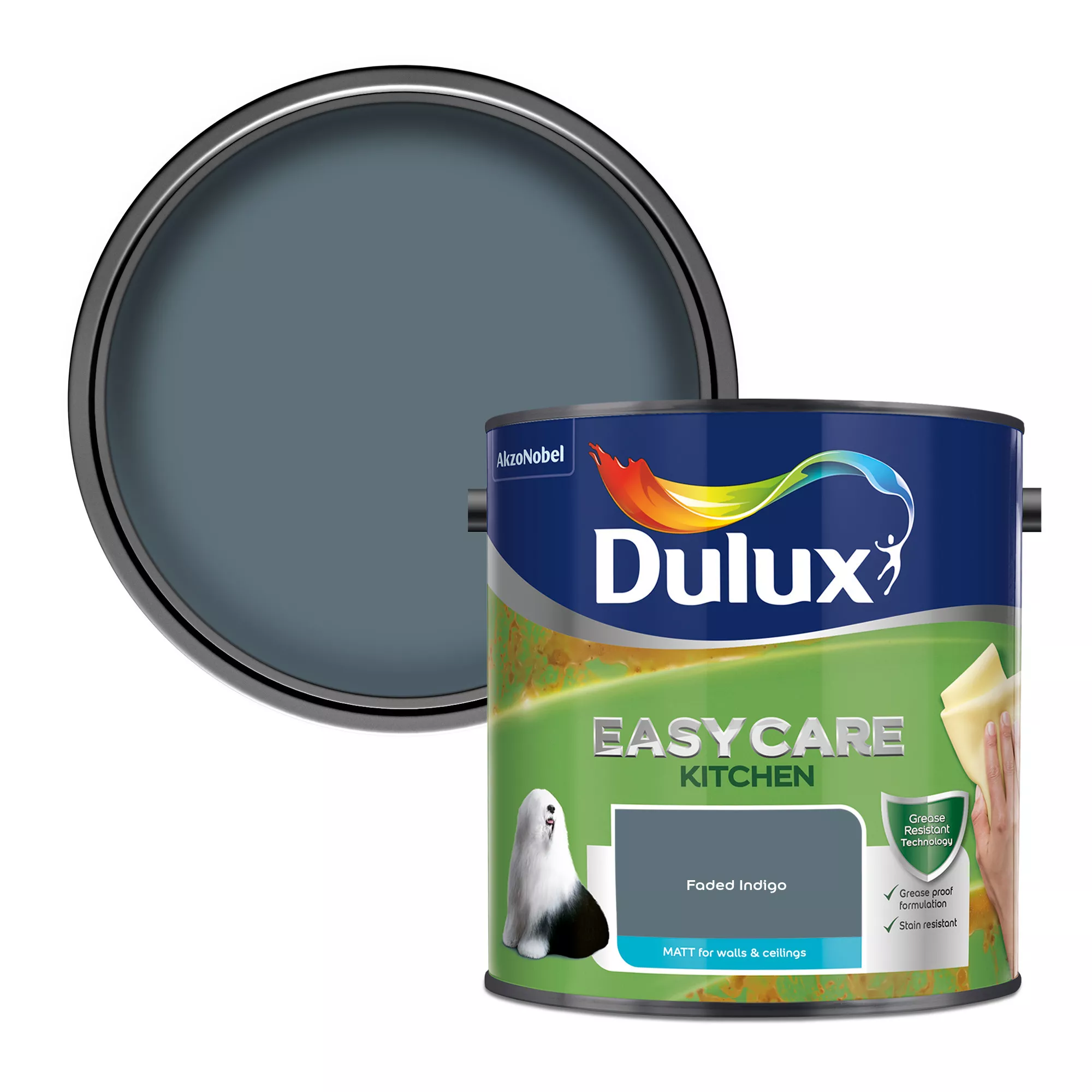 Dulux Easycare Kitchen Faded Indigo Matt Wall Paint, 2.5L