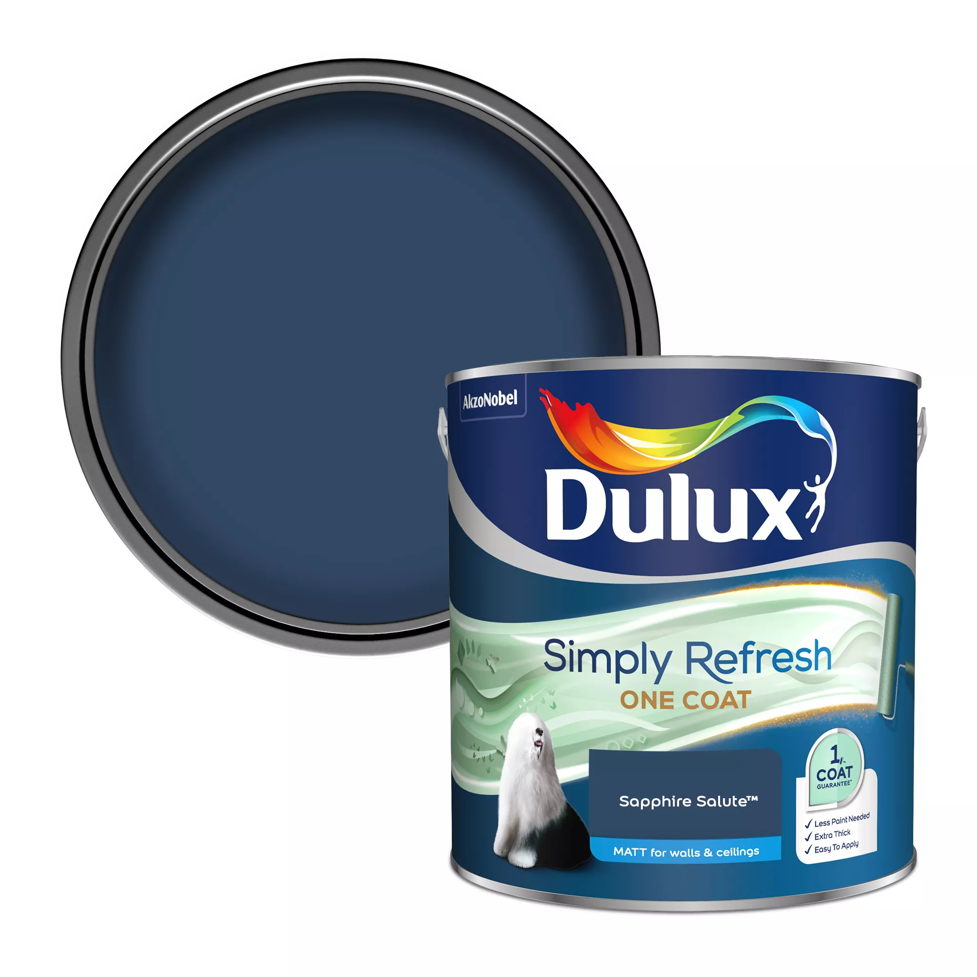 Dulux One Coat Sapphire Salute Matt Emulsion Paint, 2.5L