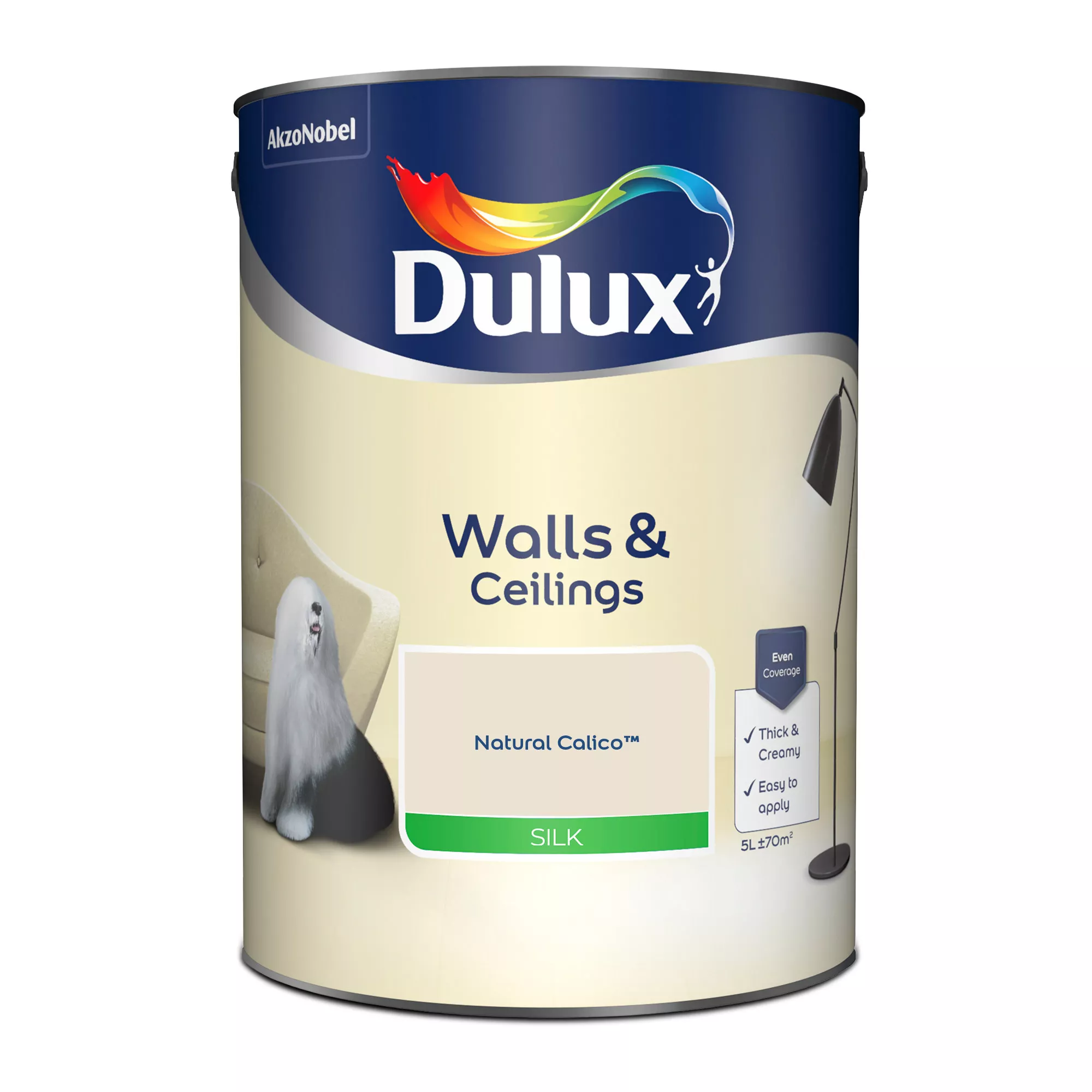 Dulux Walls & Ceilings Natural Calico Silk Emulsion Paint, 5L - Image 2