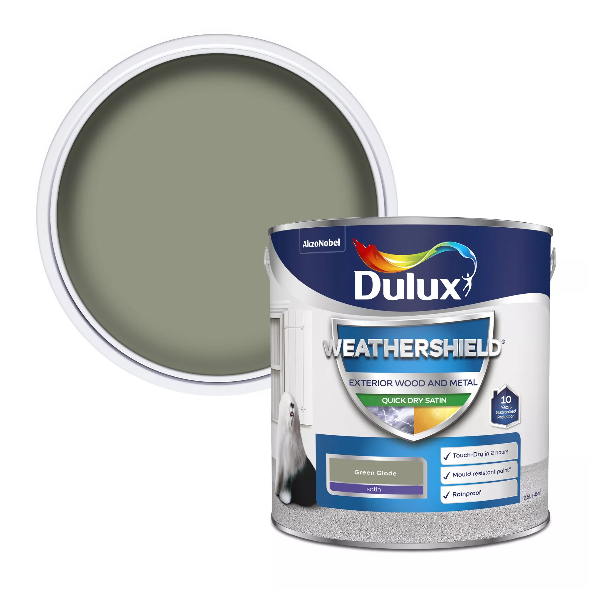 Dulux Weathershield Green Glade Satinwood Exterior Metal & Wood Paint, 2.5L