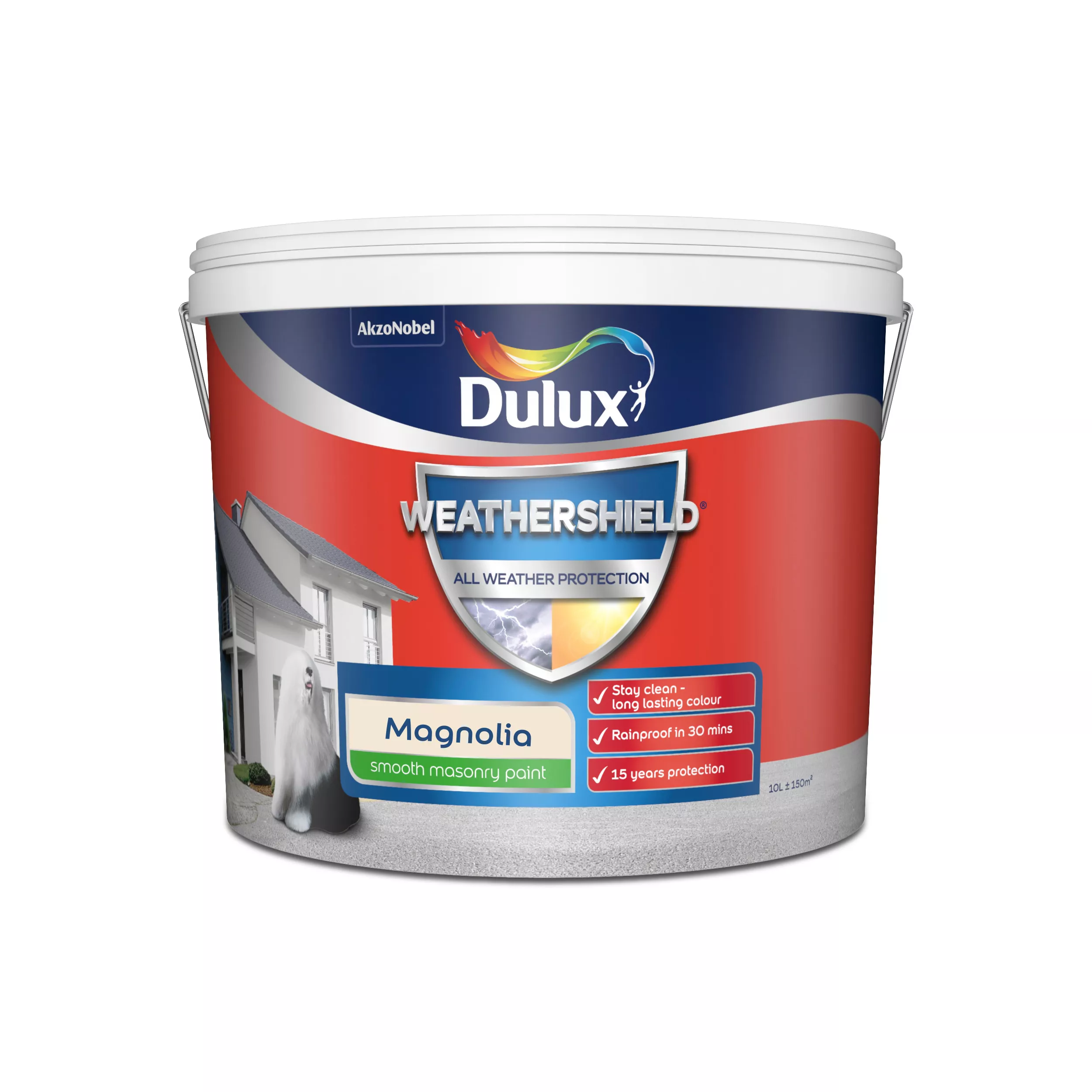 Dulux Weathershield Magnolia Smooth Matt Masonry Paint, 10L - Image 2
