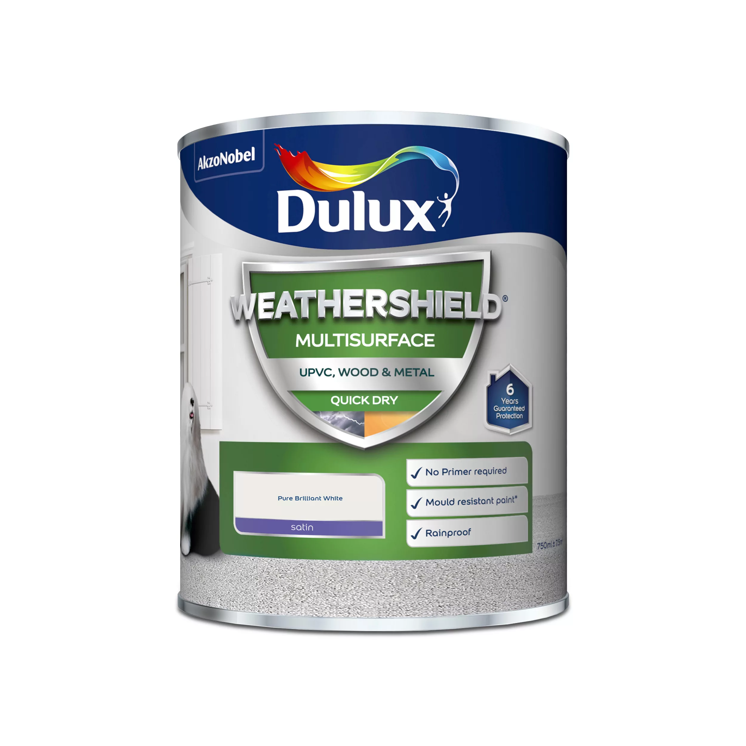 Dulux Weathershield Pure Brilliant White Satinwood Multi-surface Paint, 750ml - Image 2