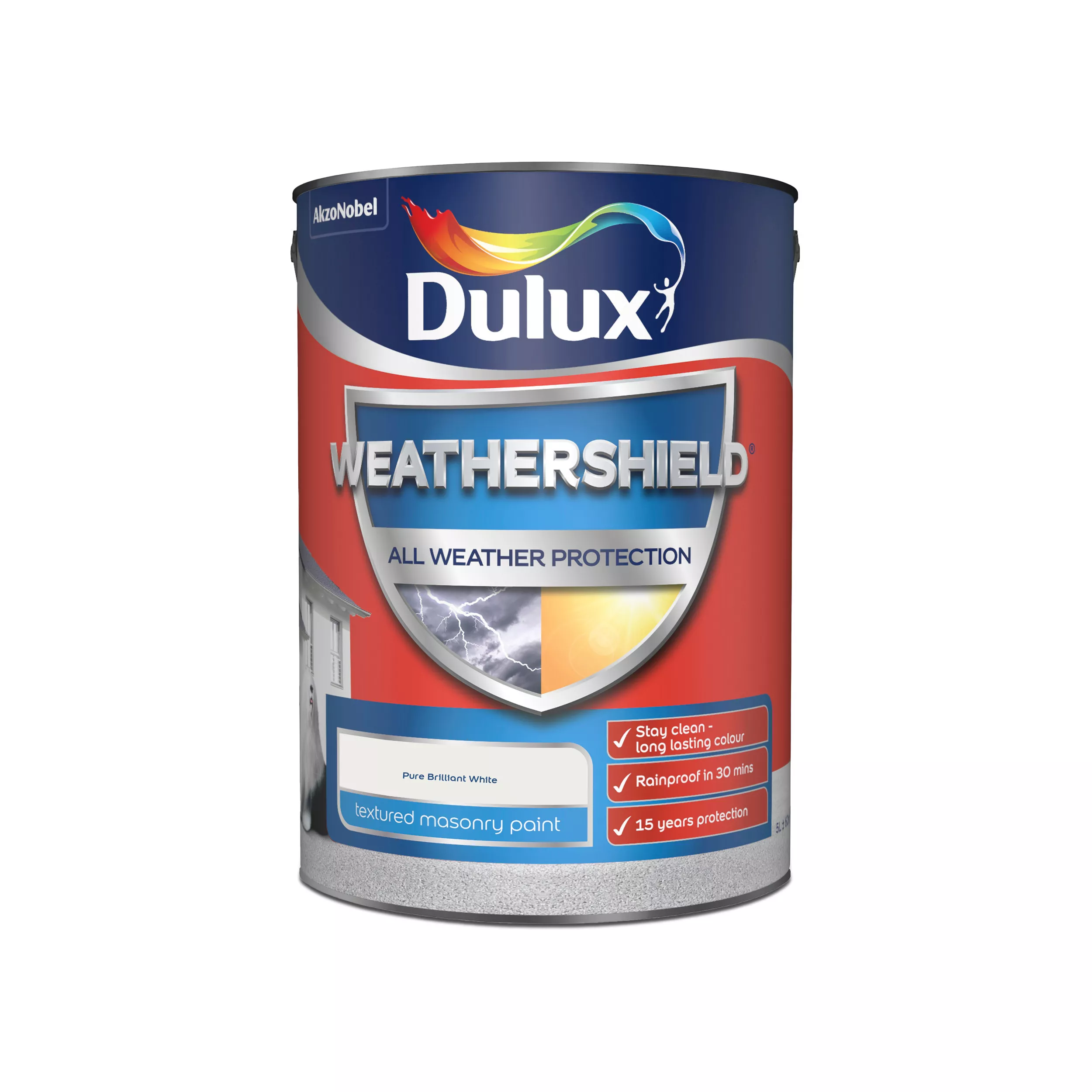 Dulux Weathershield Pure Brilliant White Textured Matt Masonry Paint, 5L - Image 2