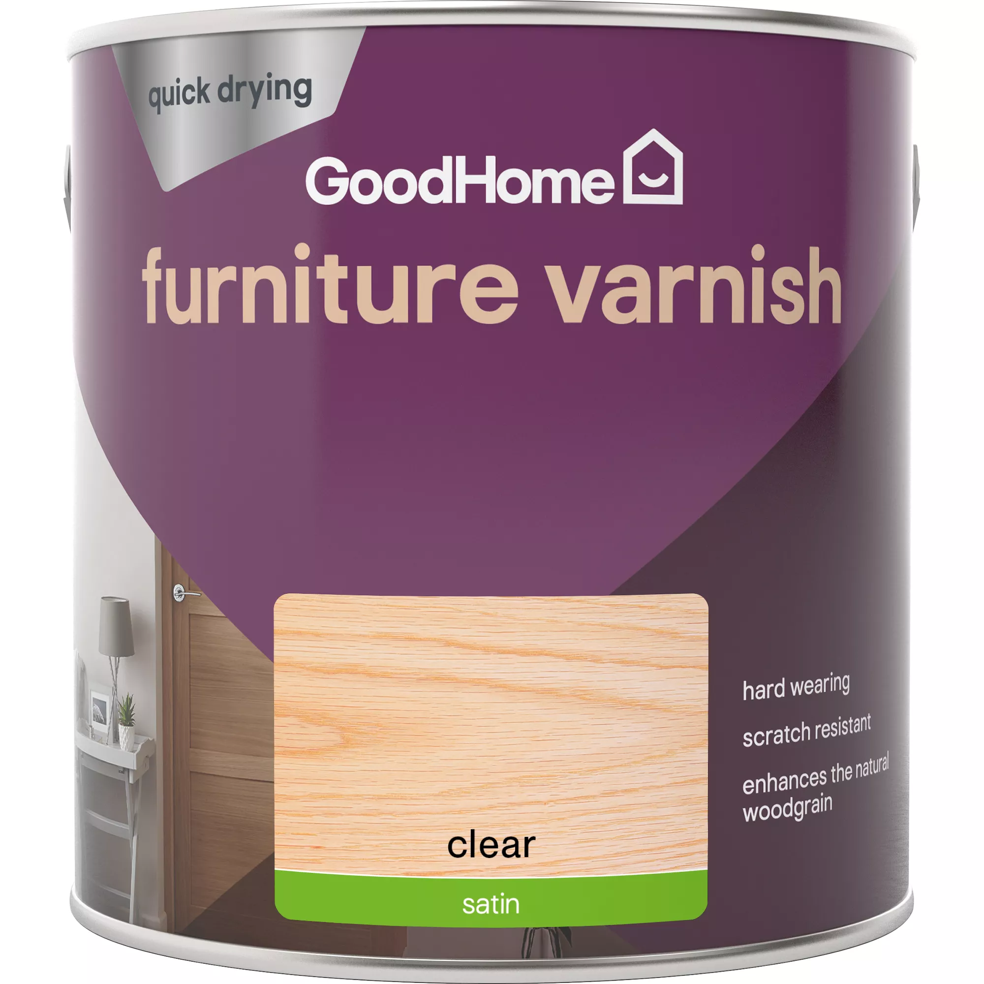 GoodHome Clear Satin Multi-surface Furniture Wood Varnish, 2.5L - Image 2