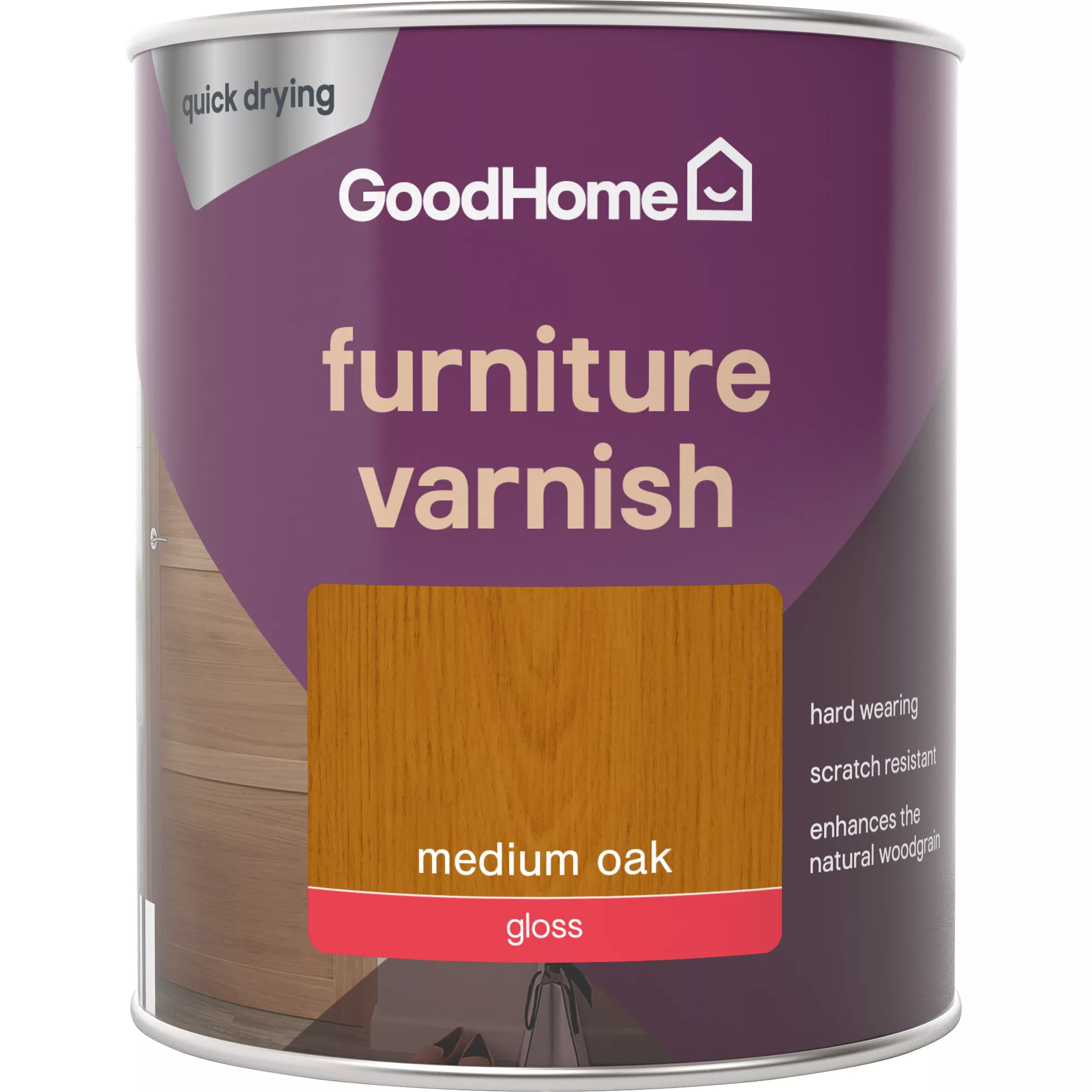 GoodHome Medium Oak Gloss Multi-surface Furniture Wood Varnish, 750ml - Image 2