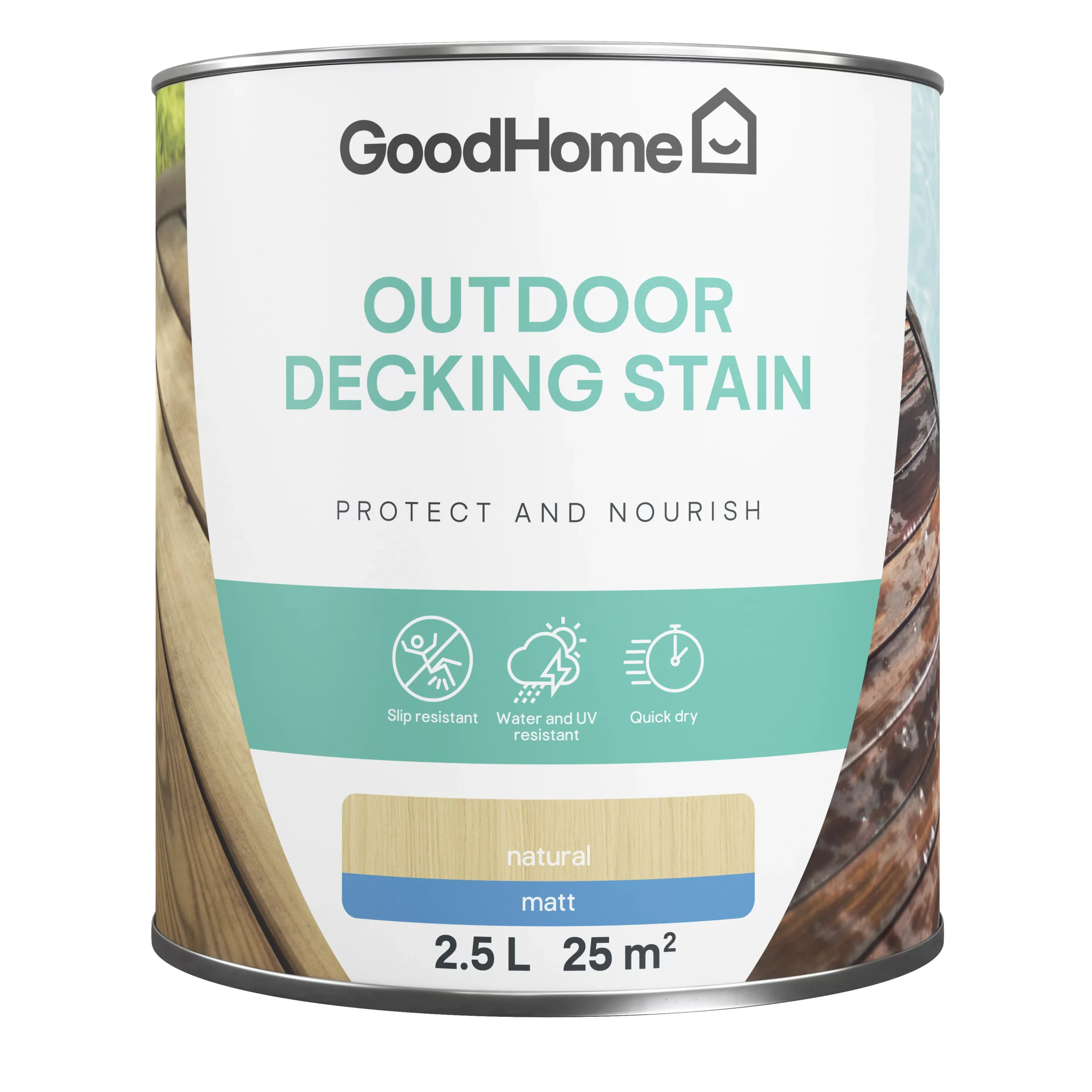 GoodHome Natural Matt Quick Dry Decking Wood Stain, 2.5L - Image 2
