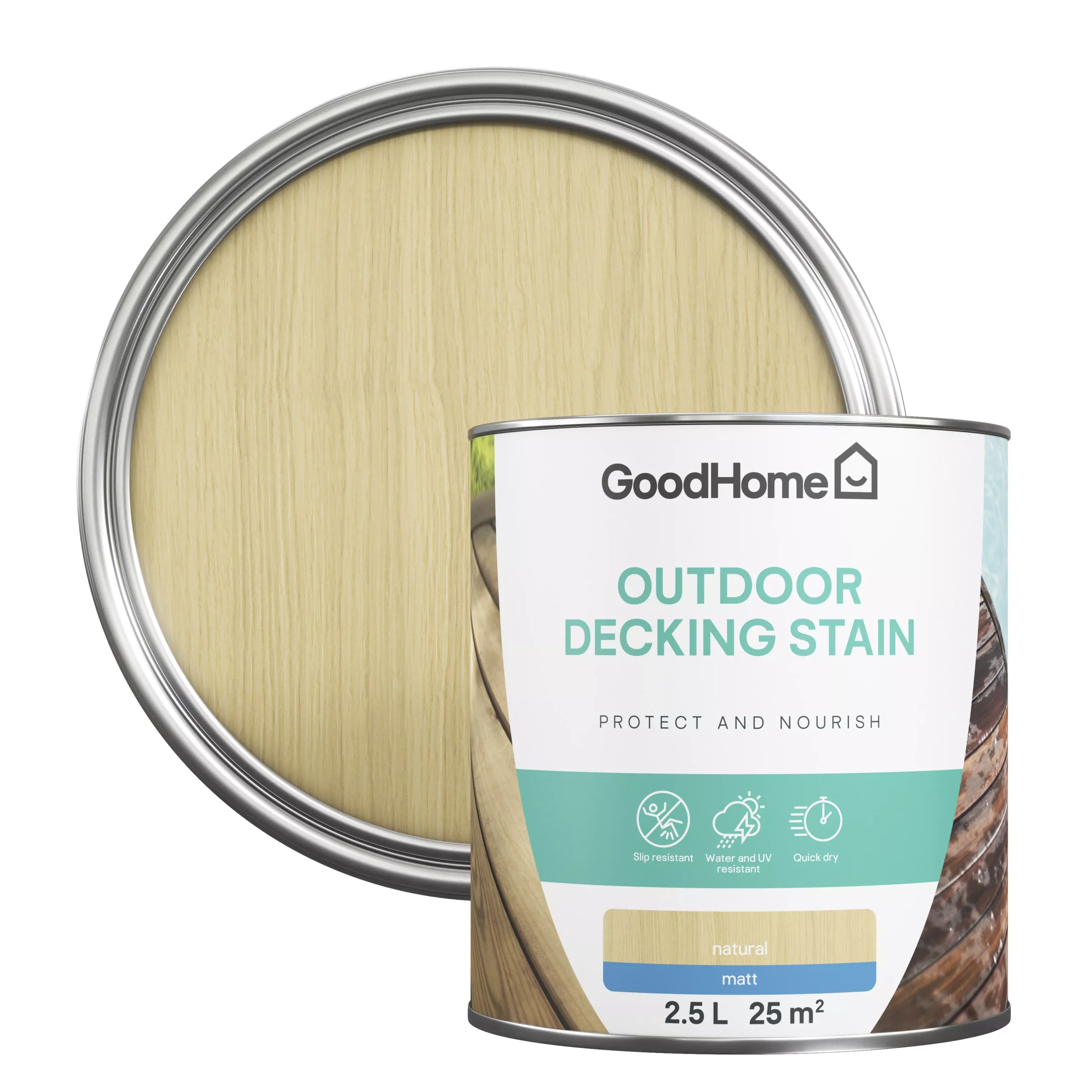 GoodHome Natural Matt Quick Dry Decking Wood Stain, 2.5L