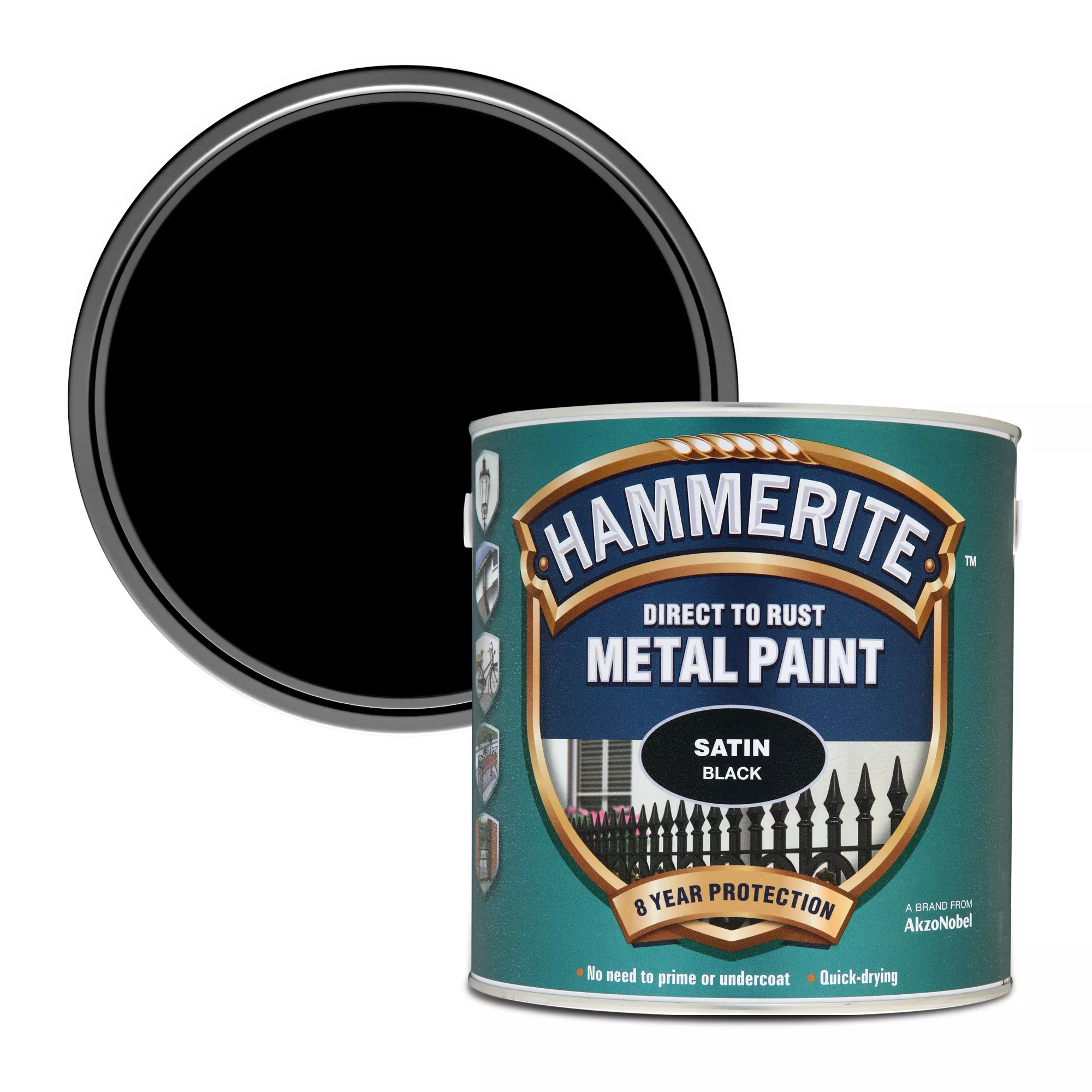 Hammerite Black Satinwood Metal Paint, 2.5L