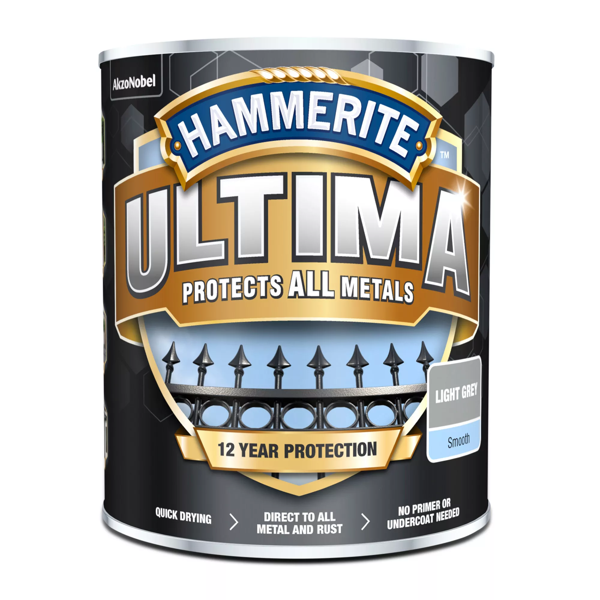 Hammerite Ultima Light Grey Mid Sheen Garden Metal Paint, 750ml Tin - Image 4