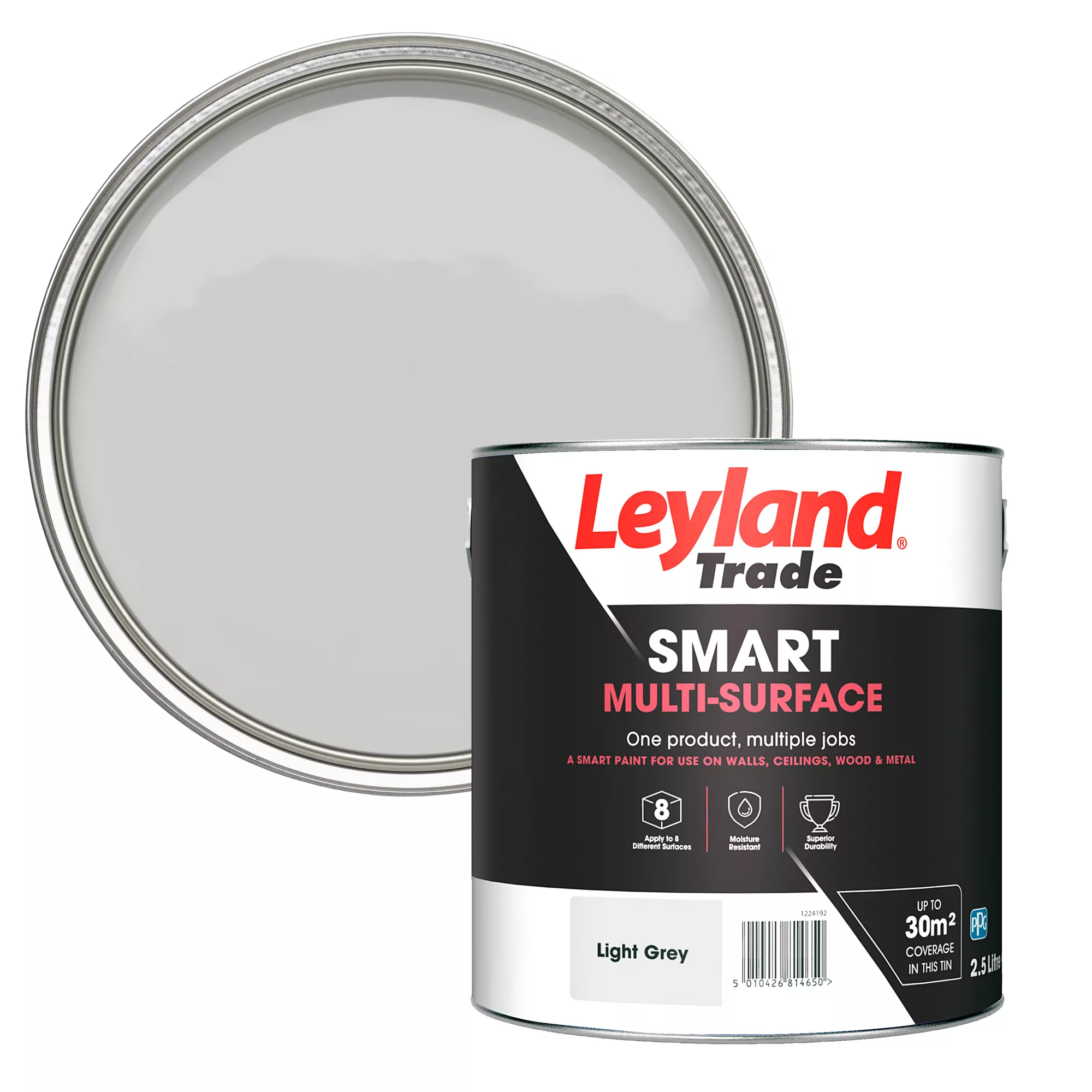 Leyland Trade Smart Light Grey Mid Sheen Multi-surface Paint, 2.5L