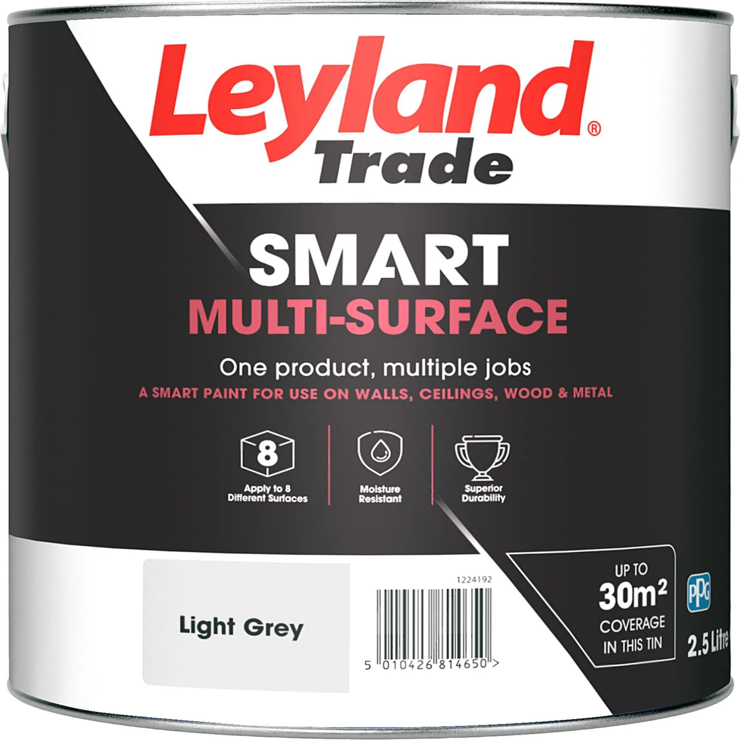 Leyland Trade Smart Light Grey Mid Sheen Multi-surface Paint, 2.5L - Image 3