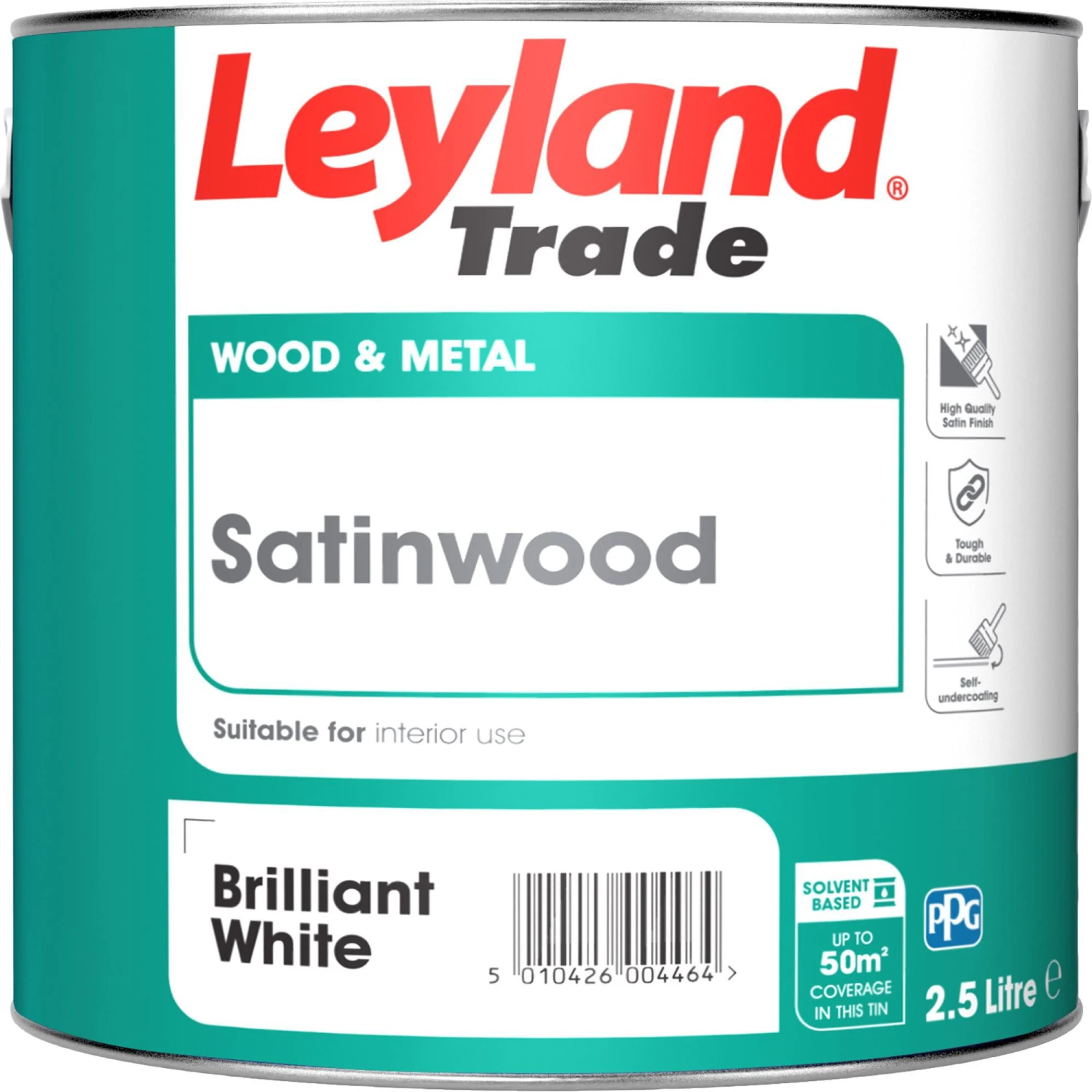 Leyland Trade White Satinwood Metal & Wood Paint, 2.5L