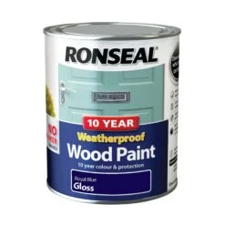 Ronseal 10 Year Weatherproof Wood Paint Royal Blue Gloss Exterior Wood Paint, 750ml Tin