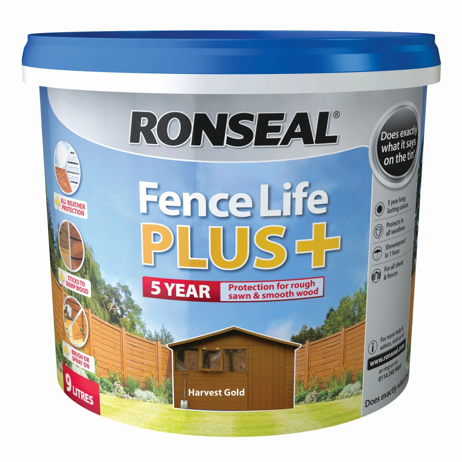 Ronseal Fence Life Plus Harvest Gold Matt Fence & Shed Treatment, 9L