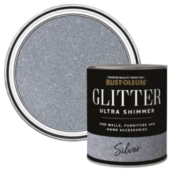 Rust-Oleum Ultra Shimmer Silver Glitter Effect Mid Sheen Multi-surface Topcoat Paint Glitter, 750ml