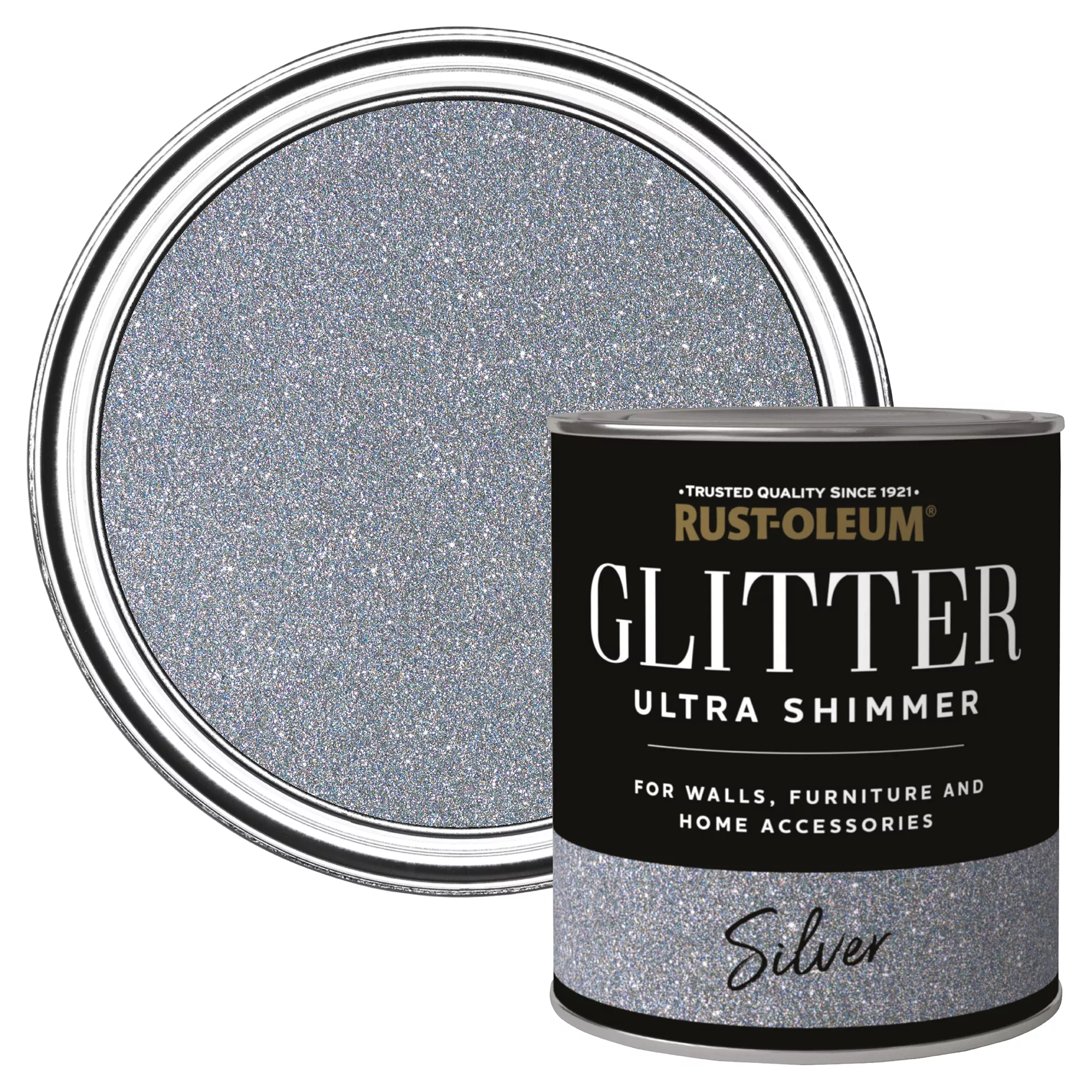 Rust-Oleum Ultra Shimmer Silver Glitter Effect Mid Sheen Multi-surface Topcoat Paint Glitter, 750ml