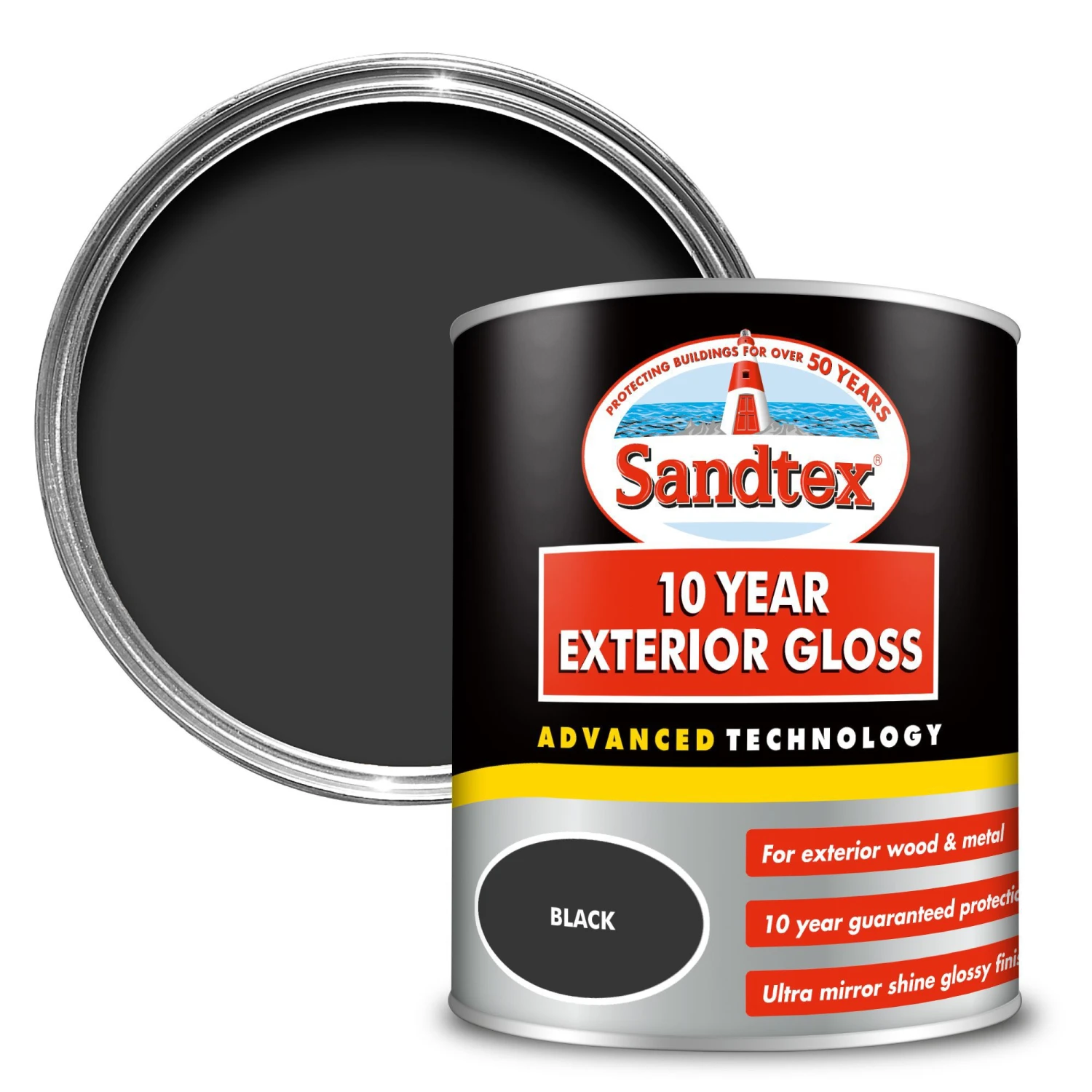 Sandtex 10 Year Black High Gloss Exterior Metal & Wood Paint, 750ml