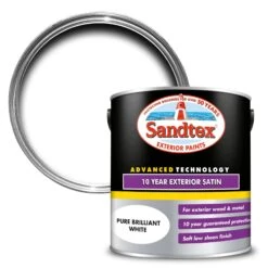 Sandtex 10 Year White Satinwood Exterior Metal & Wood Paint, 2.5L