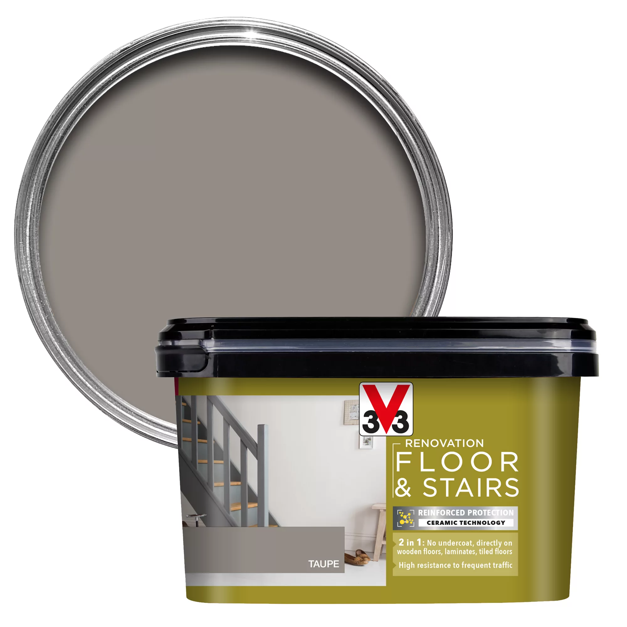 V33 High Performance Taupe Satinwood Floor & Stair Paint, 2L