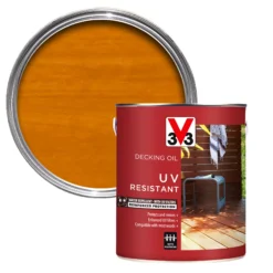 V33 Medium Oak UV Resistant Decking Wood Oil, 2.5L