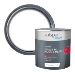 Valspar Trade Exterior Direct To Wood & Metal Pure Brilliant White Gloss Paint, 2.5L Tin